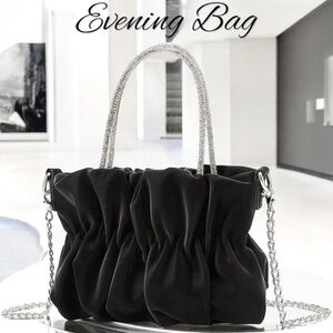 NWT Soft Vegan Leather Rhinestone-Handled Evening Bag w/Long Detachable Chain